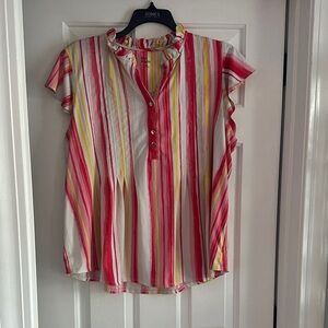 Kim Rogers Vibrant Striped Blouse - Red, Yellow, White